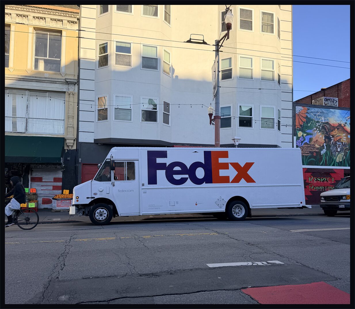 FedEx truck parked on a San Francisco street in the Mission District