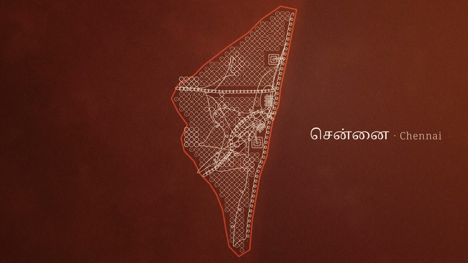 Chennai drawn as a kolam of interwoven lines.