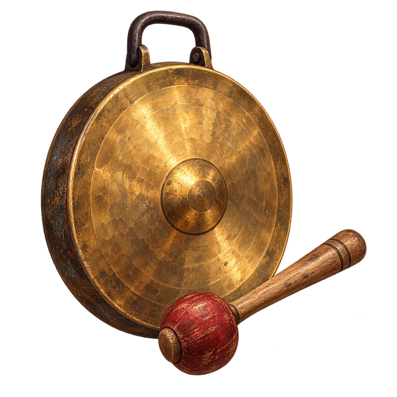 Brass gong and wooden beater