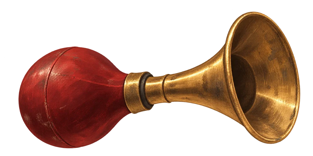 Brass horn with a red squeeze bulb