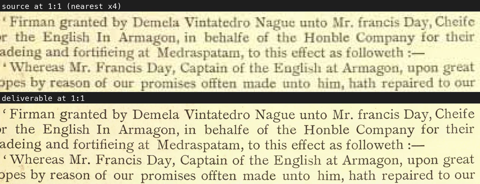 Detail at one to one. Every letterform and punctuation mark checked against a 600 ppi scan of another copy of the same 1913 printing.