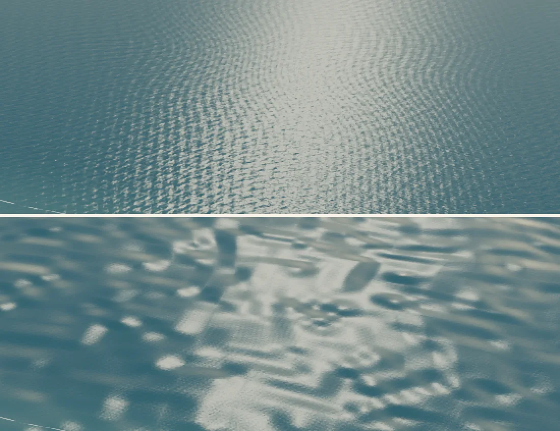 The 500 metre sea crop at 180 degrees, phase 07 above and phase 08 below. The crosshatch came from the tile, not the sampling.